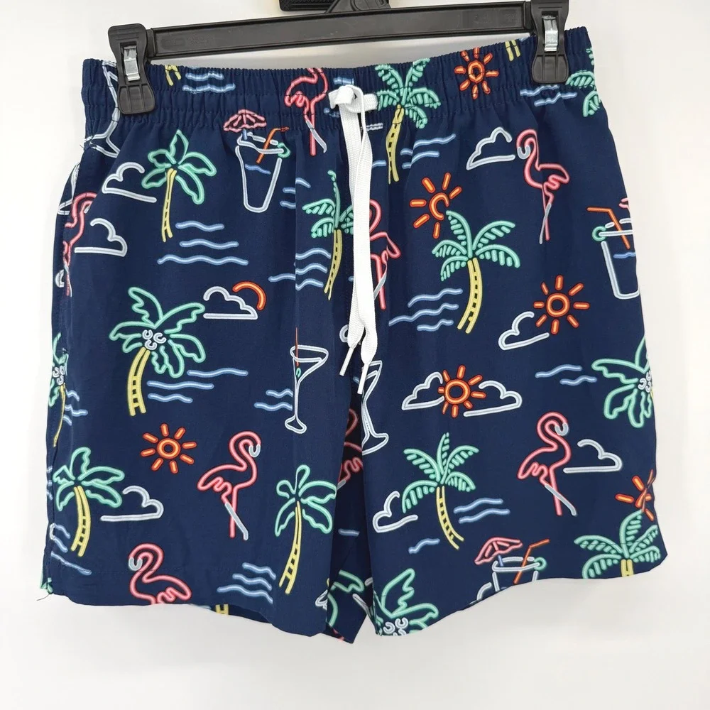Chubbies Swim Trunks Men S Navy Neon Tropical Flamingo 5.5